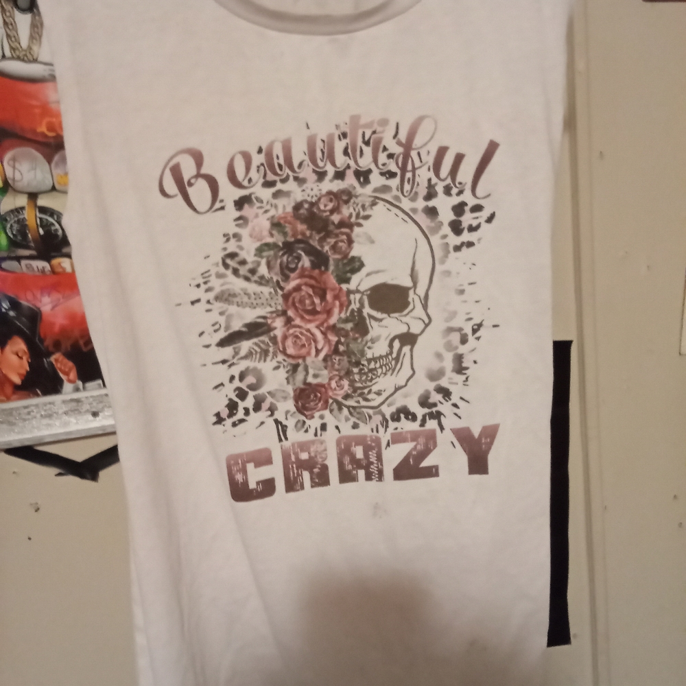 Source Unknown Graphic Muscle Tee in White and Pink